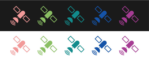 将卫星图标隔离在黑白背景上。向量图片下载