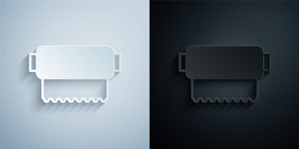 剪纸纺织织物卷图标隔离在灰色和黑色背景上。卷，垫子，地毯，布，地毯或纸卷图标。纸艺术风格。向量图片下载