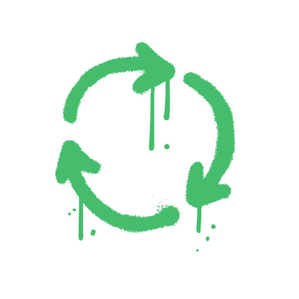 绿色喷漆涂鸦刷新三箭喷孤立在白色背景。城市涂鸦刷新箭头图标，绿色超过白色。矢量纹理插图。图片下载