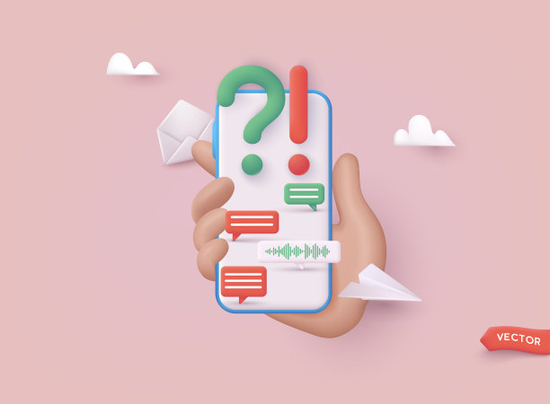 问答概念。手持智能手机支持应用程序。3D网络矢量插图。图片下载