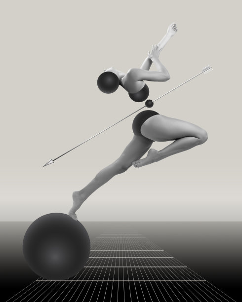 当代艺术拼贴与女性身体剪影与抽象人物相结合。单色艺术作品图片下载