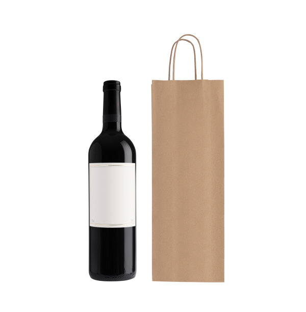葡萄酒瓶与牛皮纸袋。图片下载