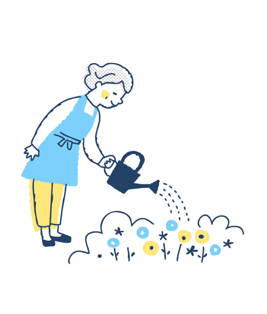 老年妇女在花园里浇花图片下载