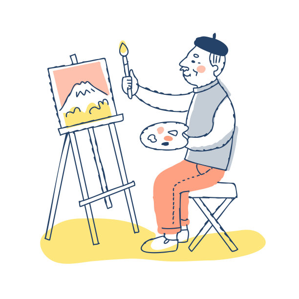 老人正在画山水画图片下载