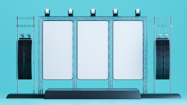 有金属框架的音乐会舞台，有灯光和扬声器的空舞台图片下载