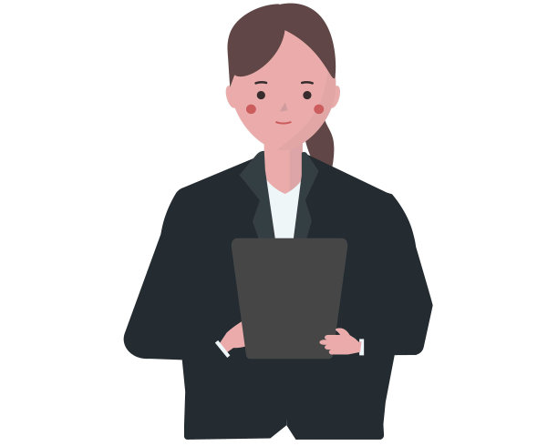 微笑的女商人使用平板电脑。矢量图图片下载