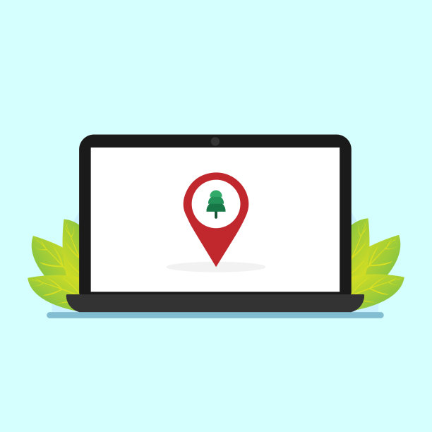 带有公共公园地图指针的地图指针树图标。图片下载