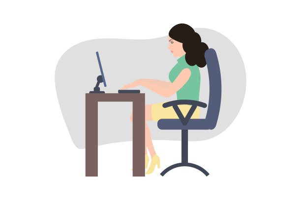 忙碌的年轻女子坐在办公桌和使用电脑。在键盘上输入文本。商务信息图办公室经理。矢量插图在卡通风格图片下载