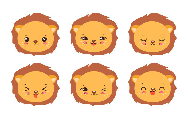 可爱的狮子表情符号图标集。信使表情符号。图片下载