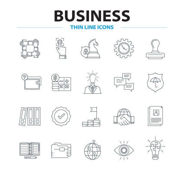 业务细线矢量图标集。图片下载