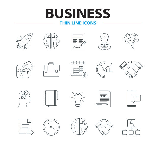 业务细线矢量图标集。图片下载