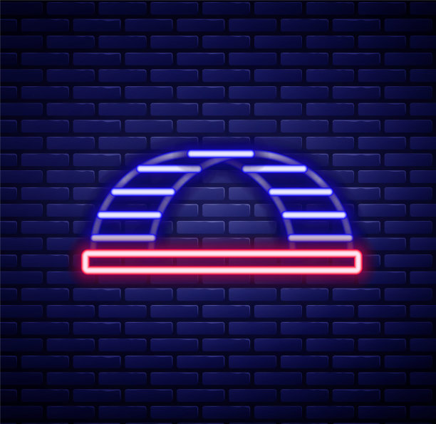 发光的霓虹灯线猴酒吧图标隔离在砖墙背景。彩色轮廓概念。向量图片下载