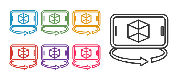 设置线三维建模图标隔离在白色背景上。增强现实或虚拟现实。设置彩色图标。向量图片下载