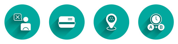 设置出租车司机，信用卡，地点出租车和等待时间图标与长阴影。向量图片下载