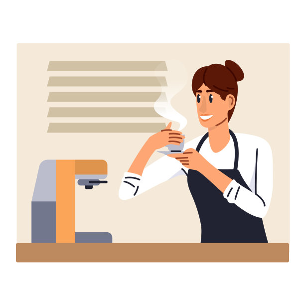 卡通人物的年轻女子在围裙制作咖啡机图片下载