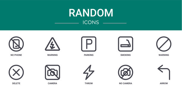 10个大纲网页随机图标，如没有电话，警告，停车，吸烟，警告，删除，相机矢量图标的报告，演示，图表，网页设计，移动应用程序图片下载