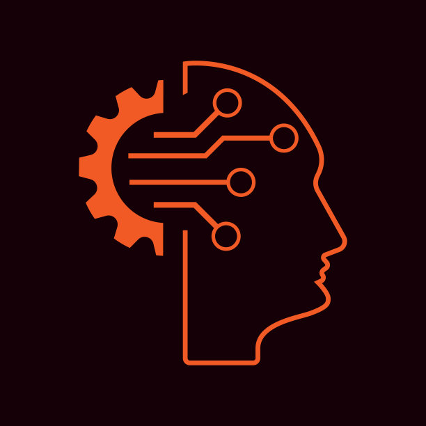 思维图标，齿轮象形文字在头部彩色插图背景。图片下载