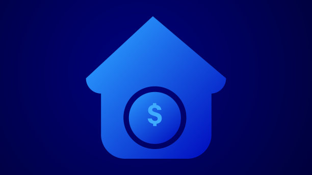 青色和蓝色的房子与美元符号图标标志的背景。图片下载