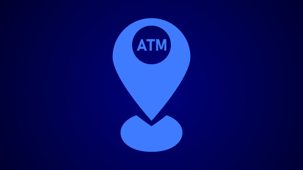 自动取款机的位置符号隔离在蓝色插图背景上图片下载