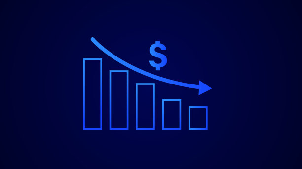 孤立的业务损失下降图形图标，高科技时尚发光的插图背景。图片下载