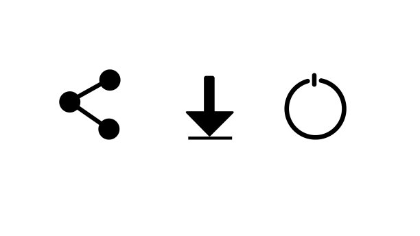黑色技术图标是共享，下载和电源按钮在白色插图背景。图片下载