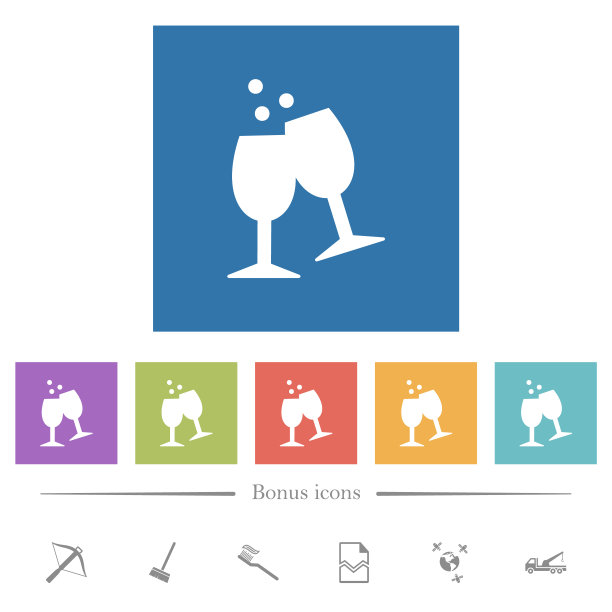 祝酒坚实的平面白色图标在方形背景图片下载