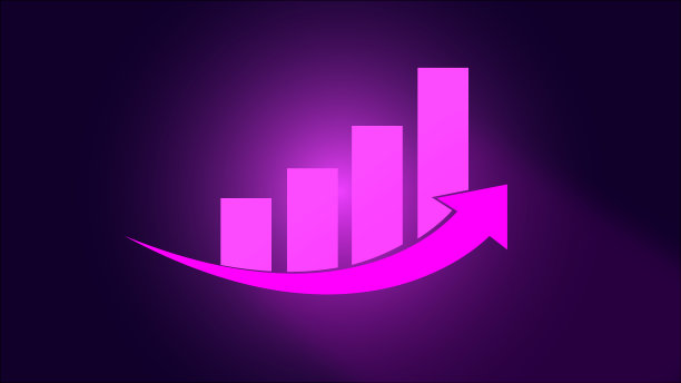 发光粉红色业务图形和成功箭头在紫色霓虹灯背景。图片下载