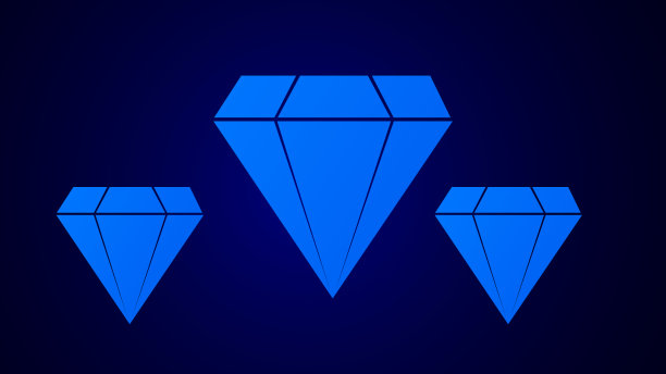 明亮的青色抽象钻石图标在深蓝色背景图片下载
