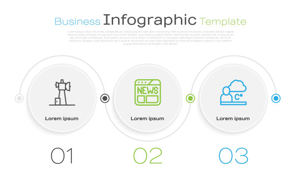 设置线路天线，新闻和天气预报。业务信息图模板。向量图片下载