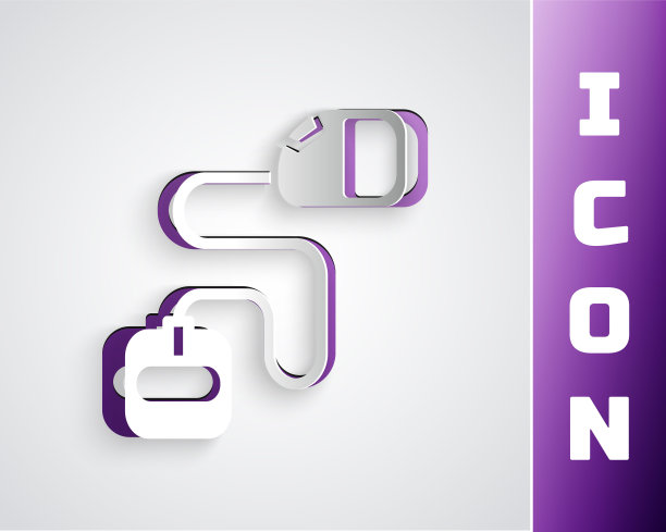 剪纸可伸缩绳皮带与锁扣图标隔离在灰色背景。宠物狗带头。户外行走动物配件。纸艺术风格。向量图片下载