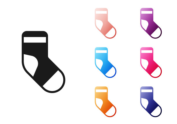 白色背景上的黑色圣诞袜图标。圣诞快乐，新年快乐。设置彩色图标。矢量图片下载