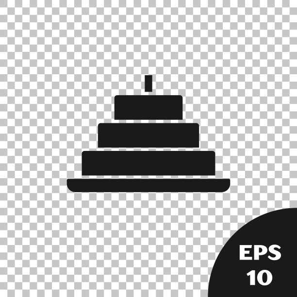 黑色蛋糕与燃烧的蜡烛图标隔离在透明的背景。生日快乐。向量图片下载