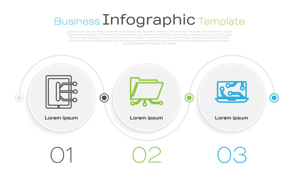 设置线平板电脑，文件夹和锁定和笔记本电脑。业务信息图模板。向量图片下载