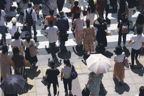 行人过人行横道的后视图图片下载