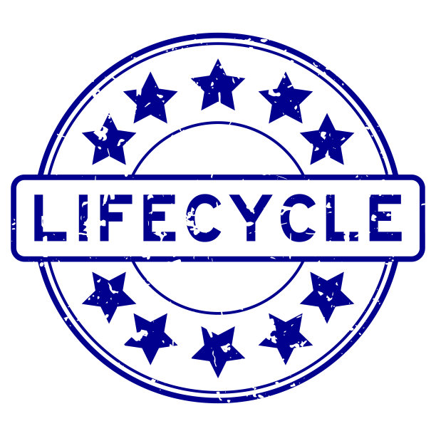 垃圾蓝色生命周期字与星图标圆形橡胶印章印章在白色背景图片下载