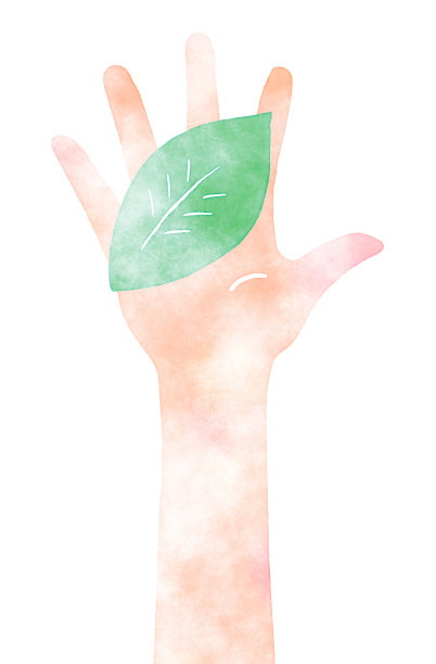 手握一片绿叶，水彩质感图片下载