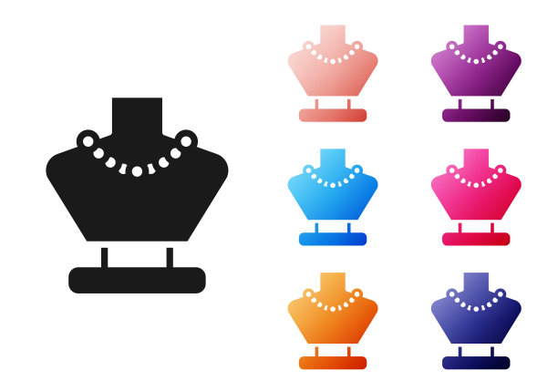 黑色项链上的模特图标孤立在白色背景。设置彩色图标。向量图片下载