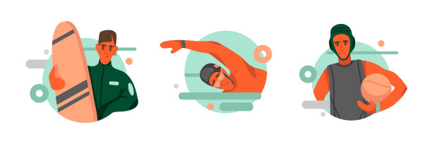 一组年轻强壮的人做运动的卡通人物图片下载