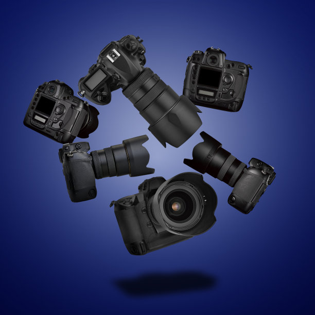 专业数码反射光相机，蓝色径向梯度图片下载