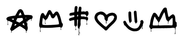 设置涂鸦剪贴艺术。城市街头风格。符号集合，心，皇冠，微笑，星星，标签，俚语。飞溅效果和水滴。垃圾和喷雾纹理。图片下载