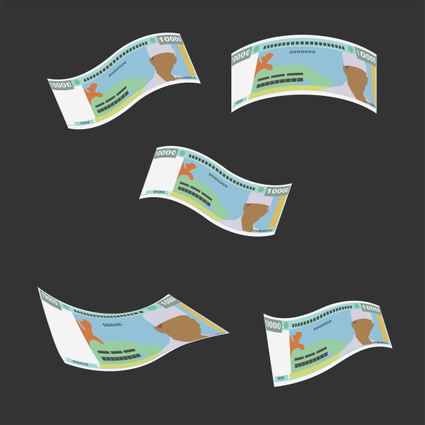 吉布提法郎矢量插图。东非货币套装捆钞。坠落，飞钱一万DJF。平的风格。孤立在白色背景上。简单的最小设计。图片下载