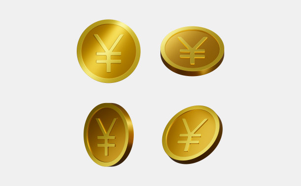 风格化的金色金属质感日元或人民币硬币孤立在浅灰色背景。三维渲染图片下载