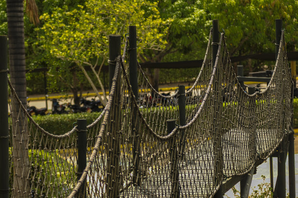 悬索桥在森林横跨河流图片下载