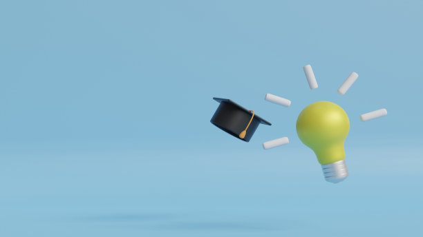 毕业帽，银币。储蓄孤立在蓝色背景上。教育、投资或奖学金概念，3D或3D插图图片下载