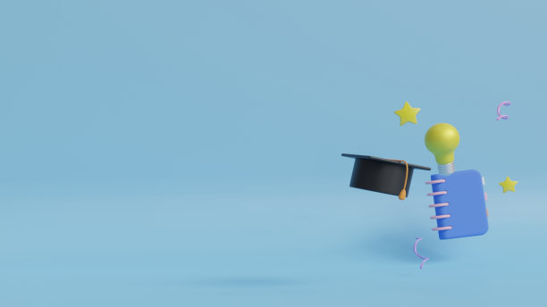 毕业帽，银币。储蓄孤立在蓝色背景上。教育、投资或奖学金概念，3D或3D插图图片下载