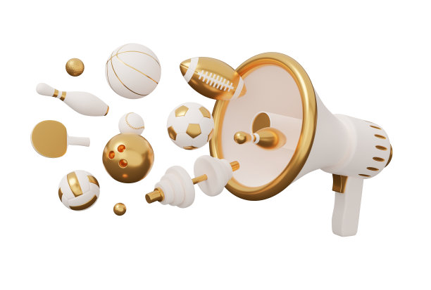 运动器材扩音器黄金3d渲染插图在最小的卡通风格孤立的白色背景图片下载