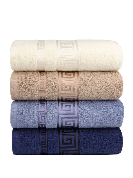 五颜六色的毛巾，卷起来堆在桌子上图片下载