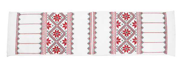 美丽的rushnyk白色背景，俯视图。乌克兰民族刺绣图片下载