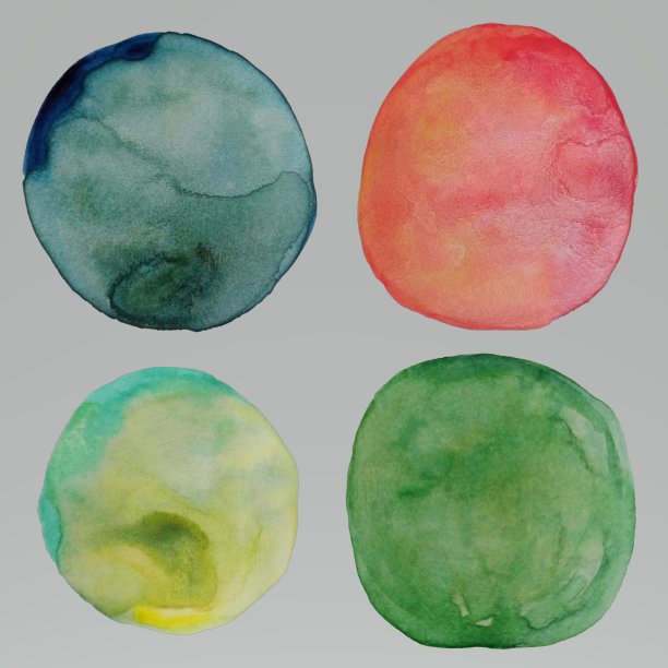 抽象水彩彩色圈孤立。彩色手绘有机圆形绘画元素插图图片下载