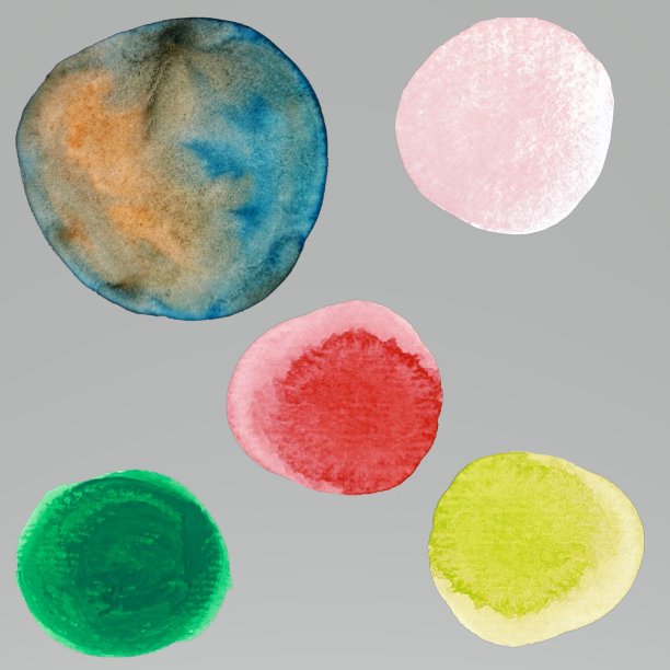 抽象水彩彩色圈孤立。彩色手绘有机圆形绘画元素插图图片下载